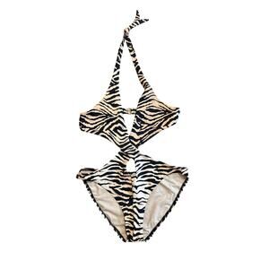 NWOT Vintage Y2K Victoria's Tan and Black Zebra Print Sexy Monokini M RARE
